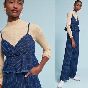 Anthropologie  ett:twa denim jumpsuit peplum Waist